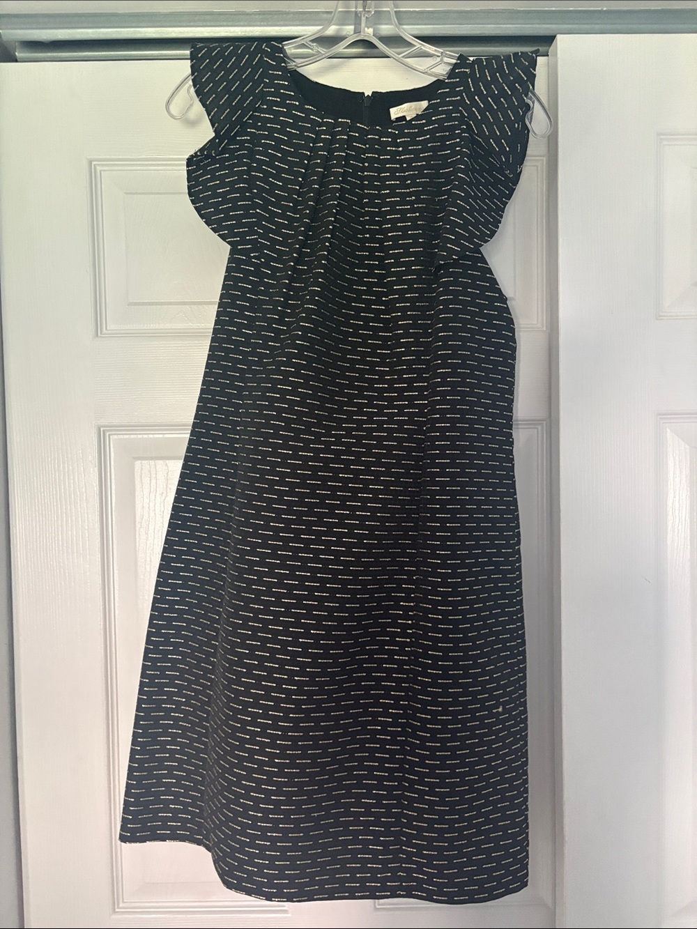Shoshanna Black Midi Dress with Cream Dash Pattern